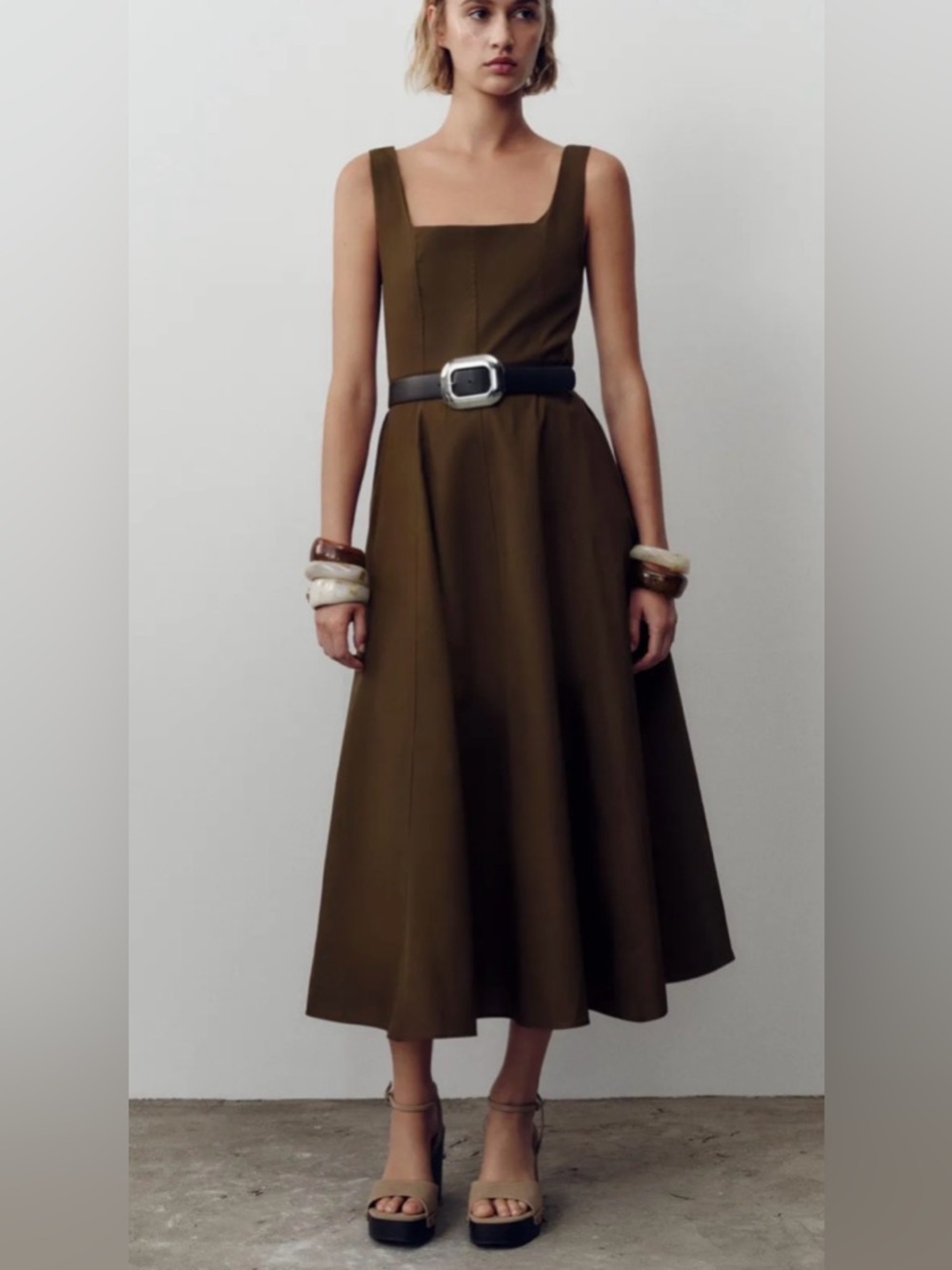 Zara Women's Brown Sleeveless Midi Dress  ( belt not included) NWT